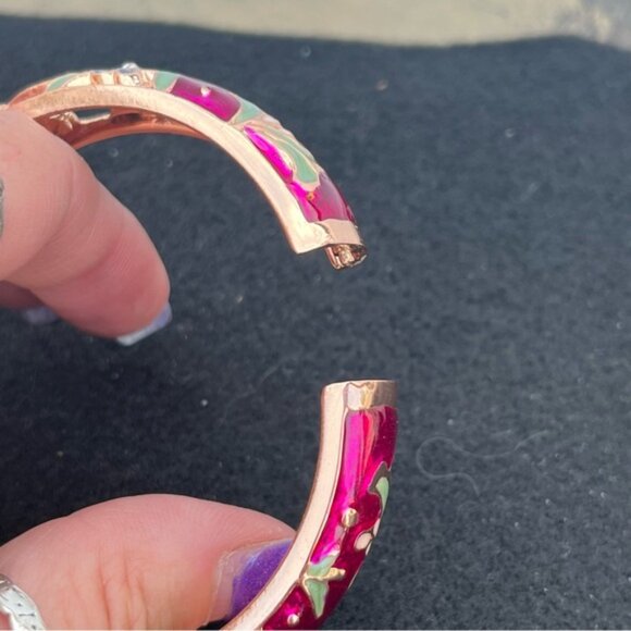 Cloisonne Enamel Floral Hinged Bangle Bracelet - Picture 7 of 11